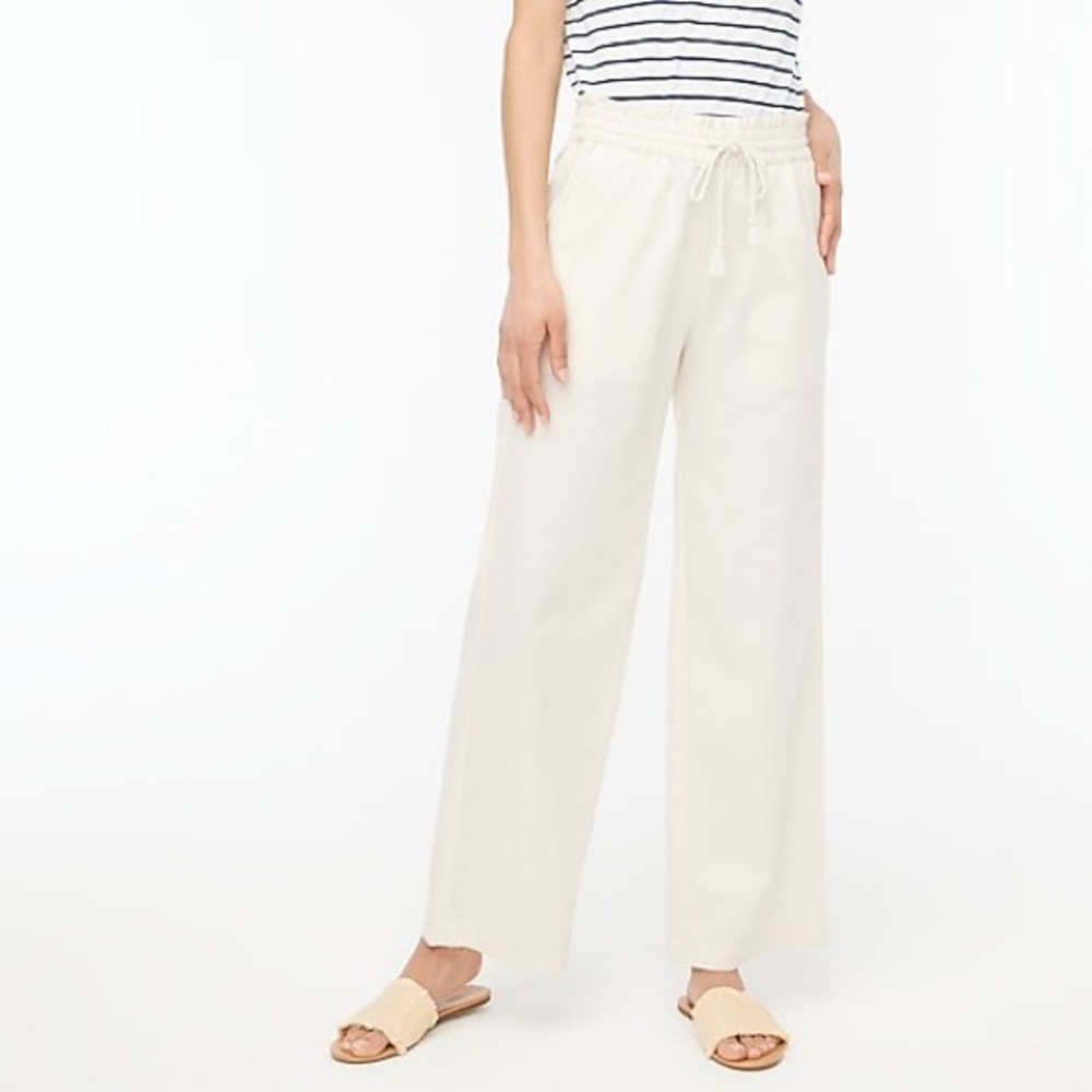 J Crew Linen-cotton wide-leg paper-bag pant size Small color Natural new w/o tag